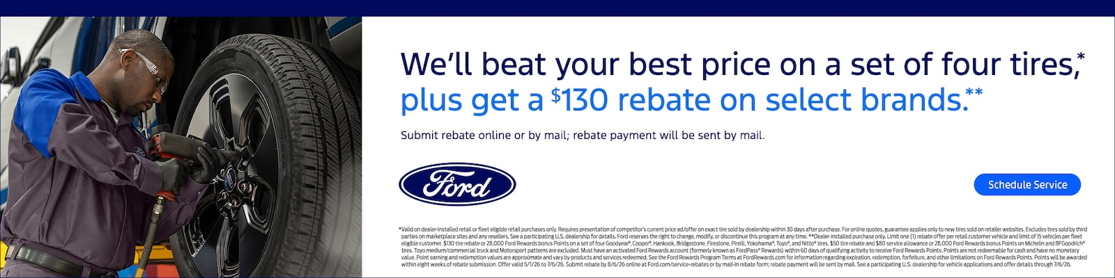 Set of 4 Tire + get $130 rebate on select brands at Mike Carpino Ford Pittsburg 